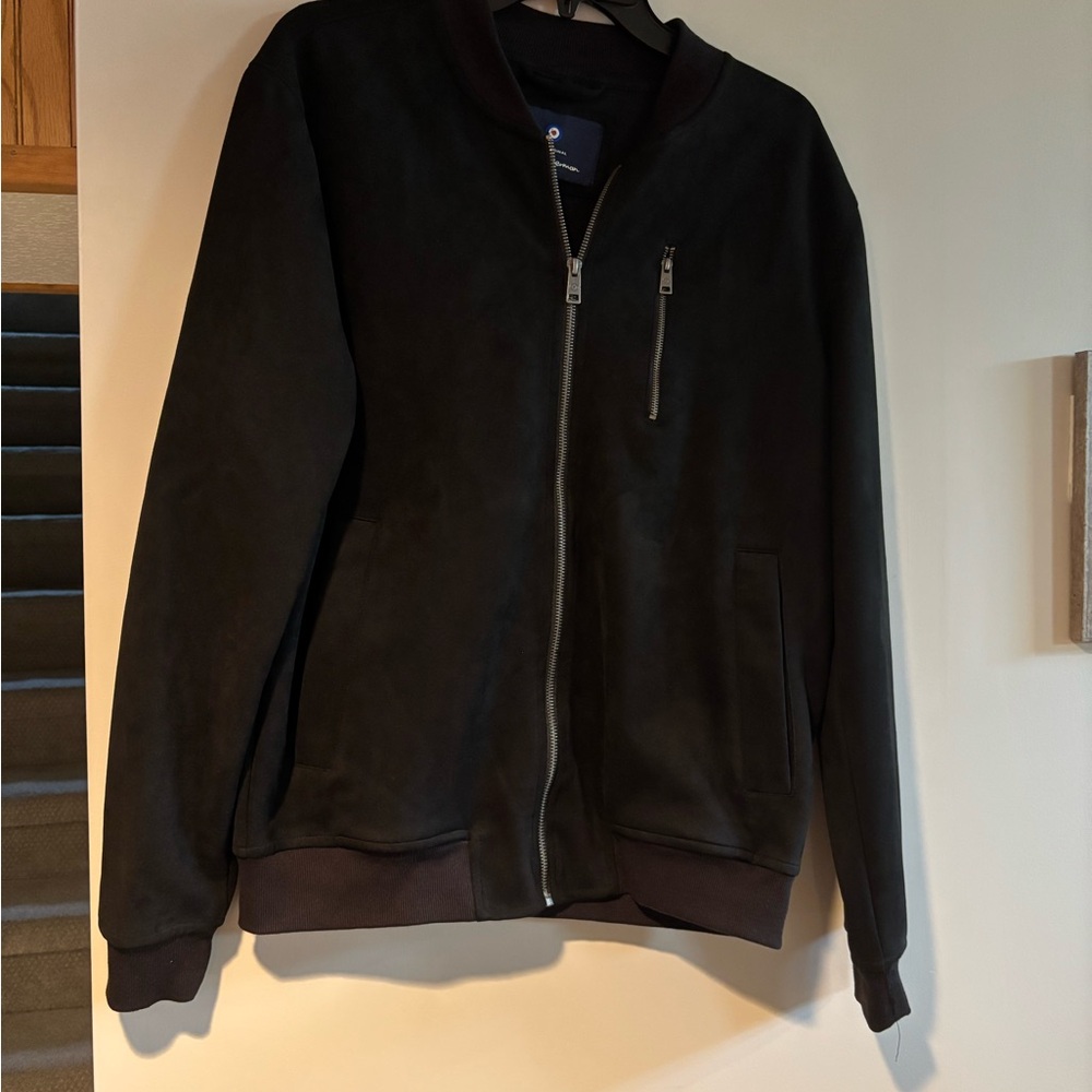Black Bomber Jacket with Zipper Details